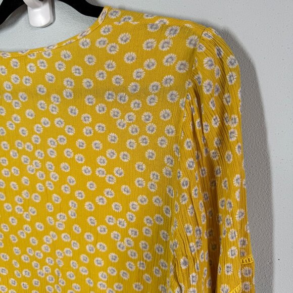 Pleione Yellow Floral Tiered V-Neck Blouse Womens Large Boho Peasant Relaxed - Picture 10 of 12